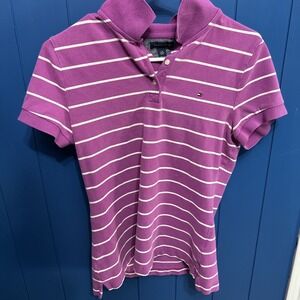 Tommy Hilfiger Women's Purple Striped Polo L
